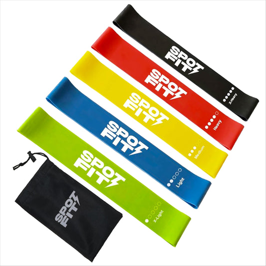 SPOTFIT Resistance Bands for Working Out, Exercise Bands Set with 5 Resistance Levels, Multi-Colored Bands for Yoga, Pilates, Rehab, Home Workout, Booty & Glute Workout, Includes Carry Bag.