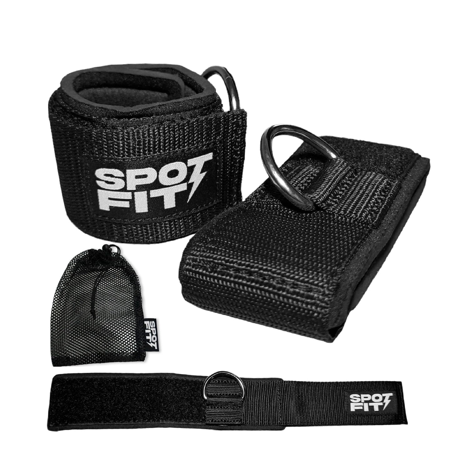 SPOTFIT Ankle Strap for Cable Machines (Pair) - Neoprene Fitness Cuffs with D Ring for Glute & Leg Workouts, Home & Gym Use, Includes Carry Bag